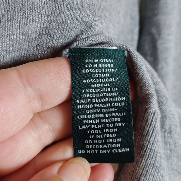 Lauren Ralph Lauren Gray Embellished Jewel Sweater L Lightweight Beaded Knit Top - Picture 8 of 8